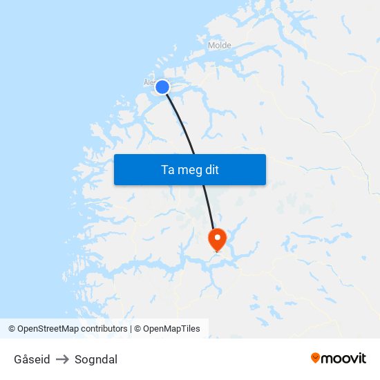 Gåseid to Sogndal map