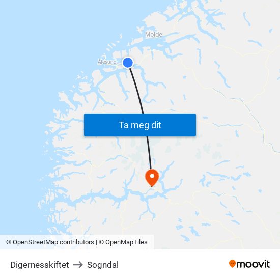 Digernesskiftet to Sogndal map