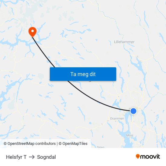 Helsfyr T to Sogndal map