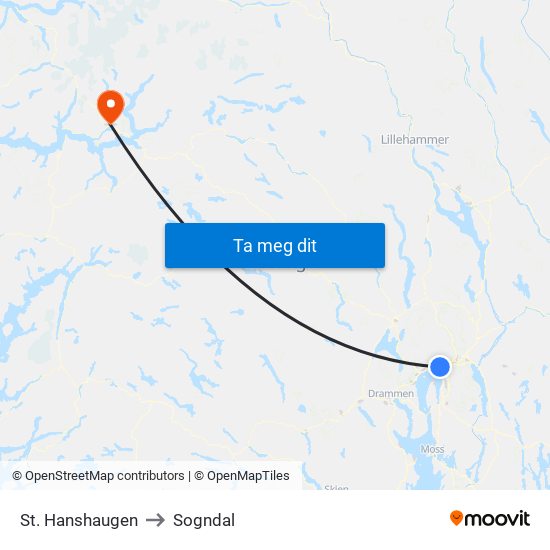 St. Hanshaugen to Sogndal map