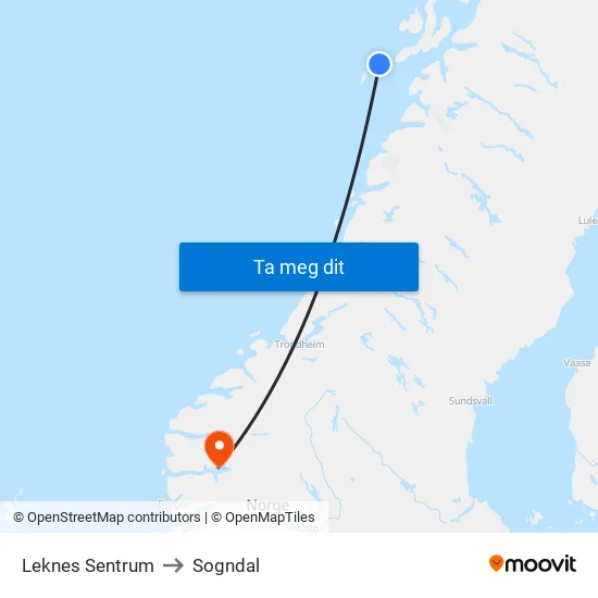 Leknes Sentrum to Sogndal map