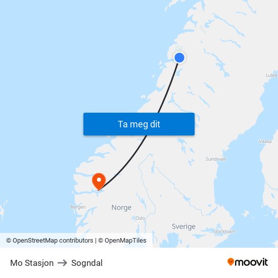 Mo Stasjon to Sogndal map