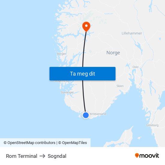 Rom Terminal to Sogndal map