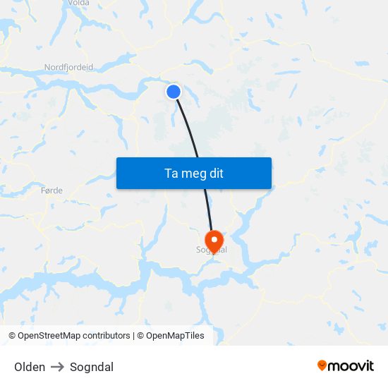 Olden to Sogndal map