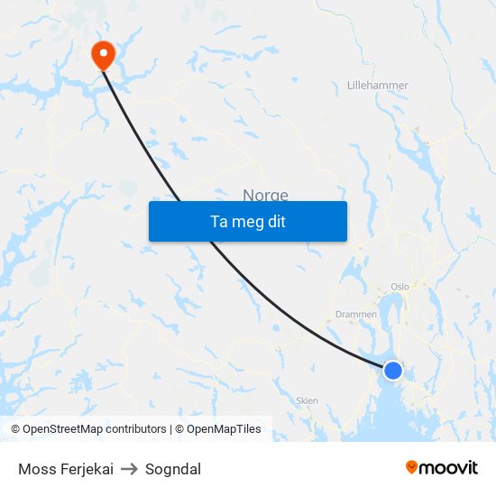 Moss Ferjekai to Sogndal map