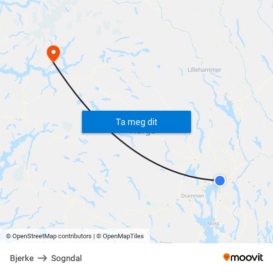 Bjerke to Sogndal map