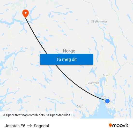 Jonsten E6 to Sogndal map