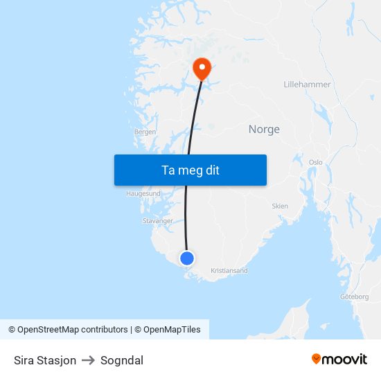 Sira Stasjon to Sogndal map