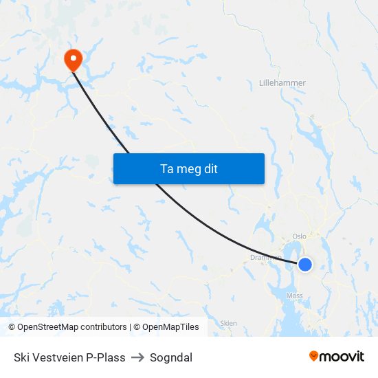 Ski Vestveien P-Plass to Sogndal map