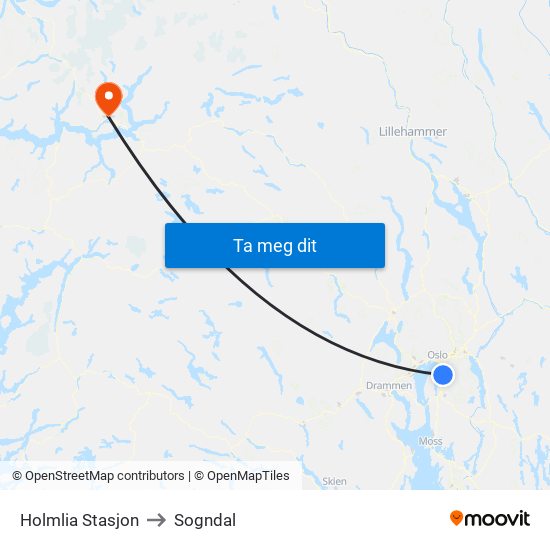 Holmlia Stasjon to Sogndal map