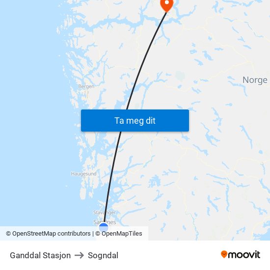 Ganddal Stasjon to Sogndal map