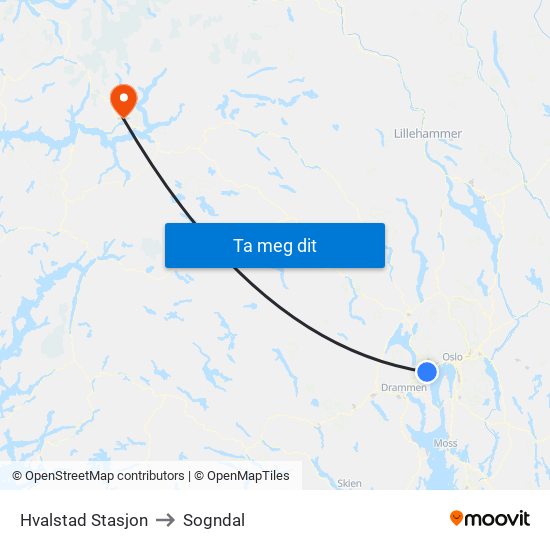 Hvalstad Stasjon to Sogndal map