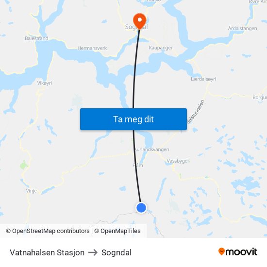 Vatnahalsen Stasjon to Sogndal map