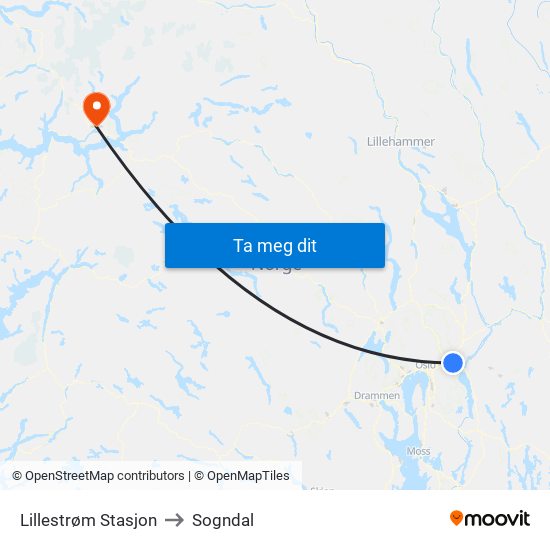 Lillestrøm Stasjon to Sogndal map