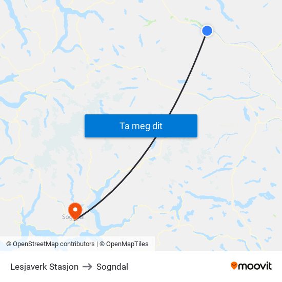 Lesjaverk Stasjon to Sogndal map