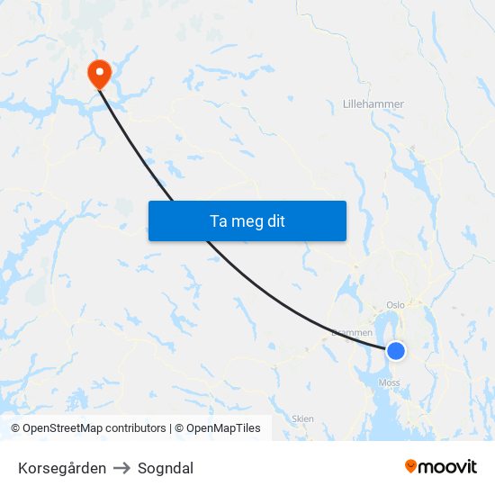 Korsegården to Sogndal map