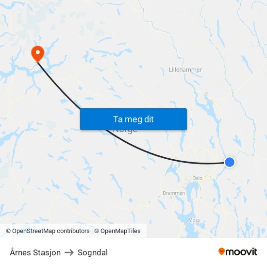 Årnes Stasjon to Sogndal map