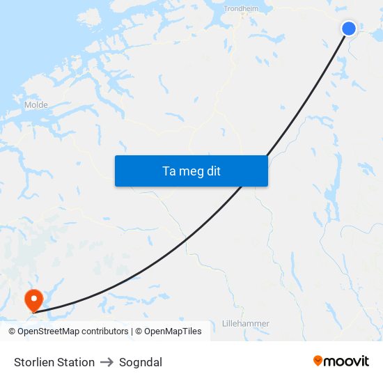 Storlien Station to Sogndal map