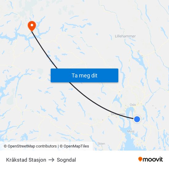 Kråkstad Stasjon to Sogndal map