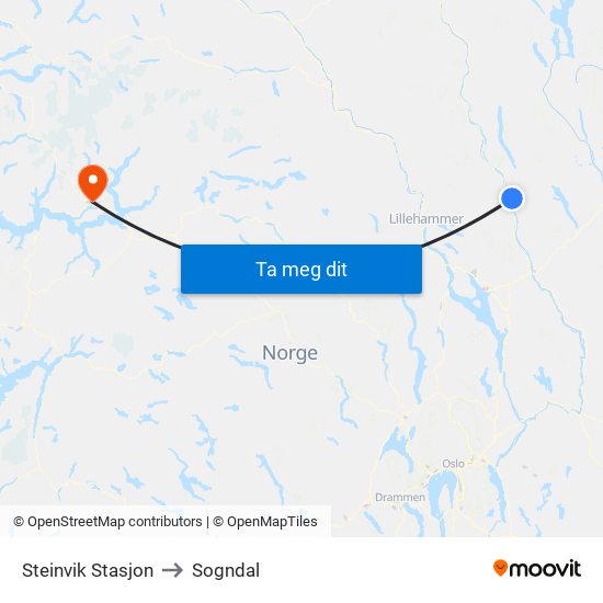 Steinvik Stasjon to Sogndal map