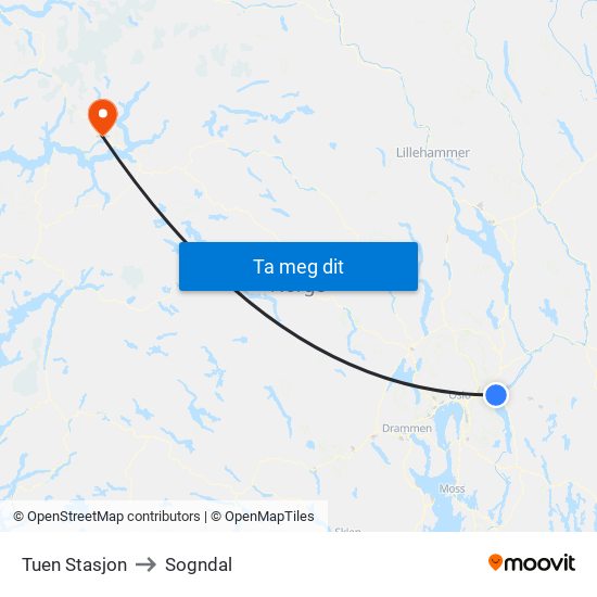 Tuen Stasjon to Sogndal map