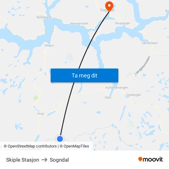 Skiple Stasjon to Sogndal map