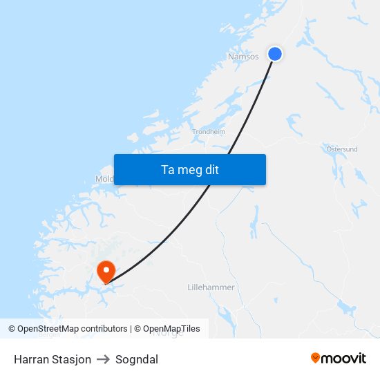 Harran Stasjon to Sogndal map