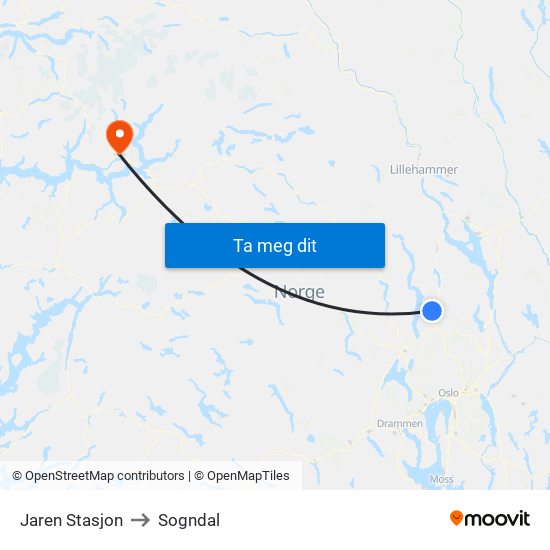 Jaren Stasjon to Sogndal map