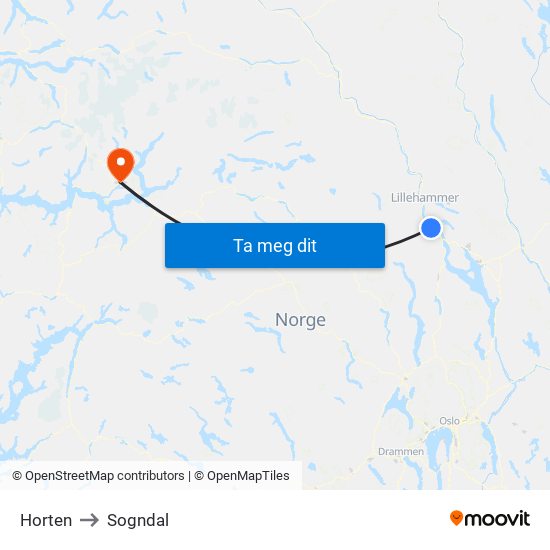 Horten to Sogndal map
