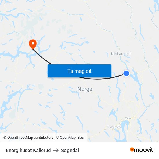 Energihuset Kallerud to Sogndal map