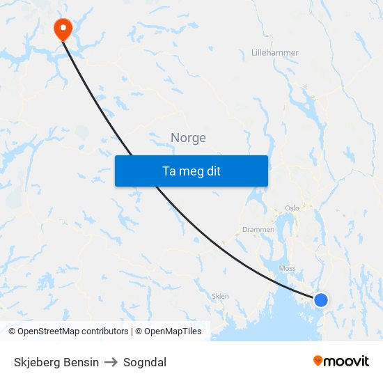 Skjeberg Bensin to Sogndal map