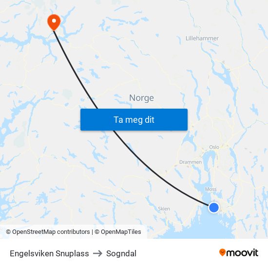Engelsviken Snuplass to Sogndal map