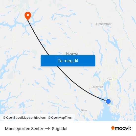 Mosseporten Senter to Sogndal map