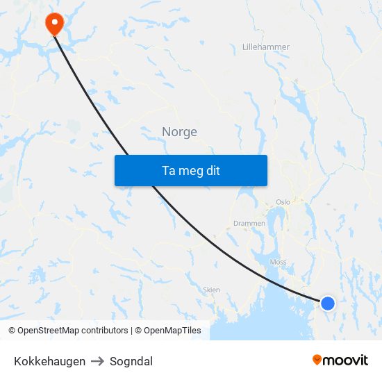 Kokkehaugen to Sogndal map