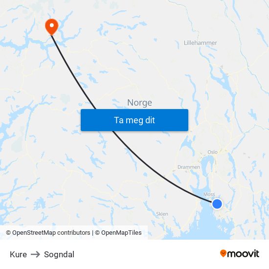 Kure to Sogndal map