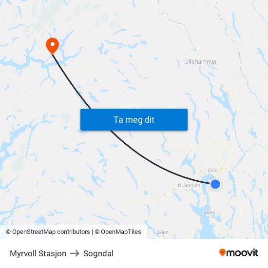 Myrvoll Stasjon to Sogndal map