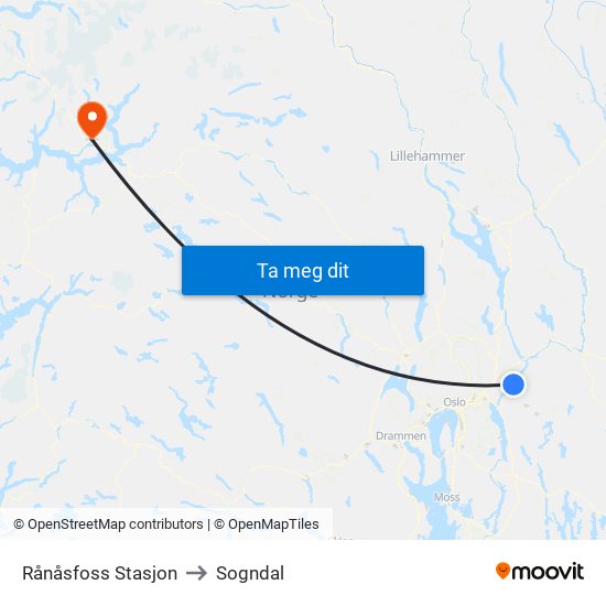 Rånåsfoss Stasjon to Sogndal map
