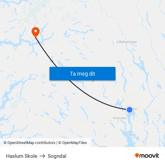 Haslum Skole to Sogndal map