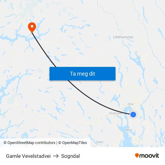Gamle Vevelstadvei to Sogndal map