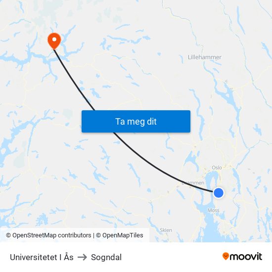 Universitetet I Ås to Sogndal map