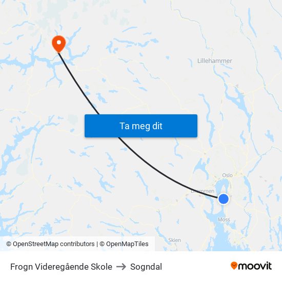 Frogn Videregående Skole to Sogndal map