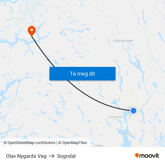 Olav Nygards Veg to Sogndal map