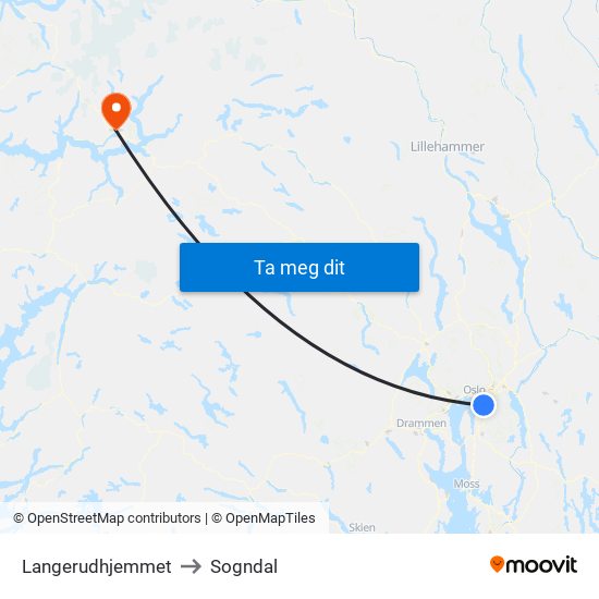 Langerudhjemmet to Sogndal map