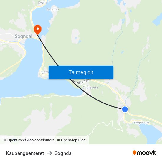 Kaupangsenteret to Sogndal map