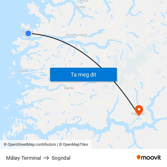 Måløy Terminal to Sogndal map