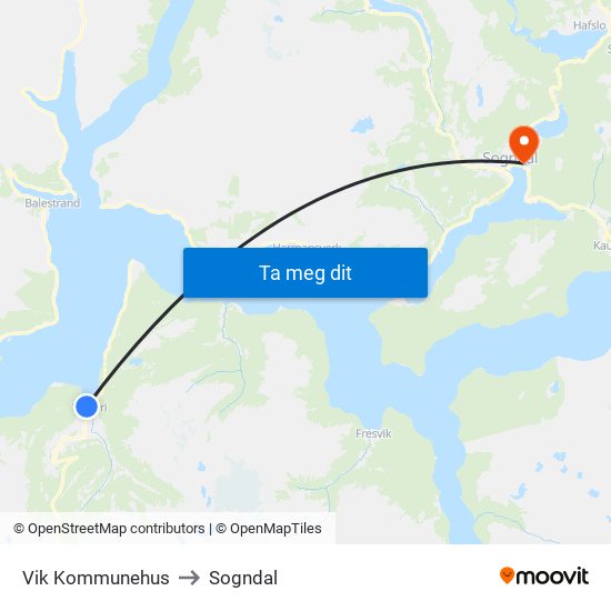 Vik Kommunehus to Sogndal map