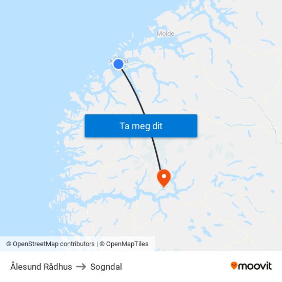 Ålesund Rådhus to Sogndal map