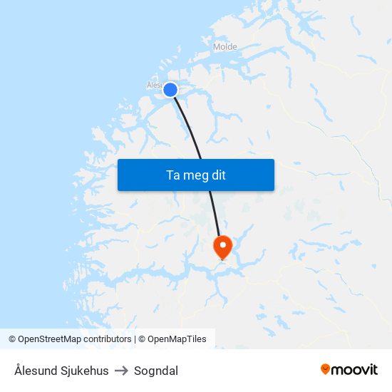 Ålesund Sjukehus to Sogndal map