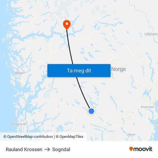 Rauland Krossen to Sogndal map