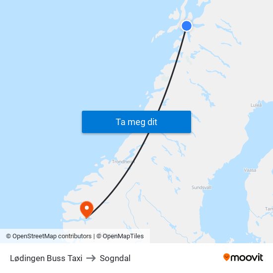 Lødingen Buss Taxi to Sogndal map